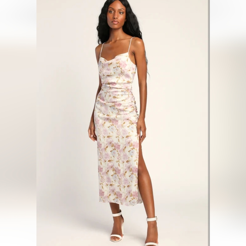 Lulus Truest Romance White Floral Print Sleeveless Ruched Misi Dress